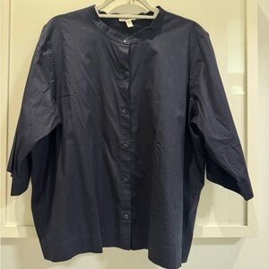 Eileen Fisher  Navy Blue Shirt organic cotton size xl